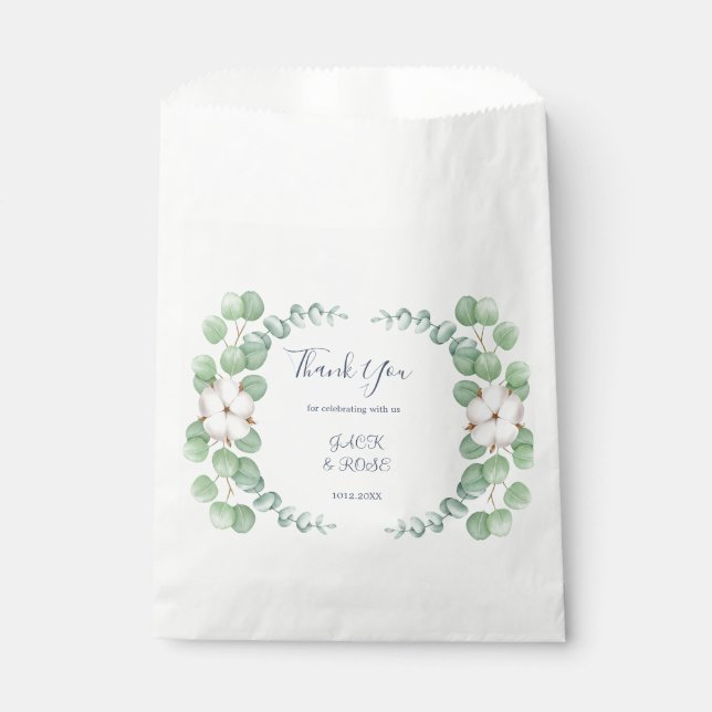 Rustic Greenery Eucalyptus Summer Wedding.  Favour Bag (Front)