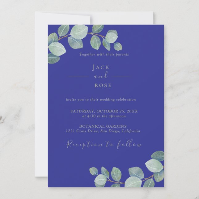  Rustic Greenery Eucalyptus Summer Wedding.  Invitation (Front)