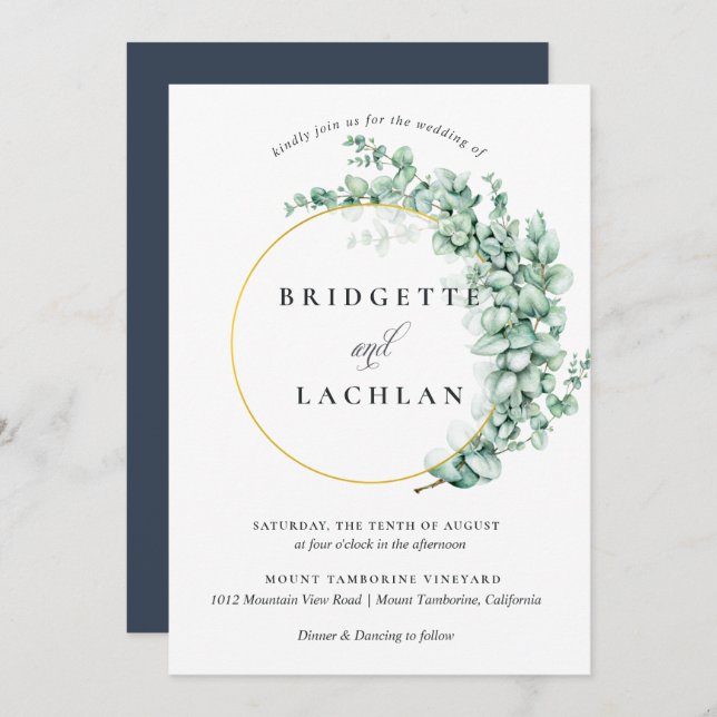 Rustic Greenery Eucalyptus Watercolor Wedding Invitation (Front/Back)