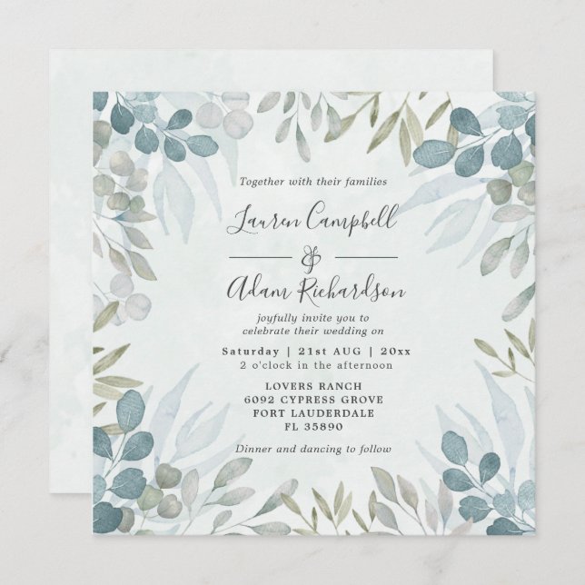 Rustic Greenery Eucalyptus Watercolor Wedding Invitation (Front/Back)