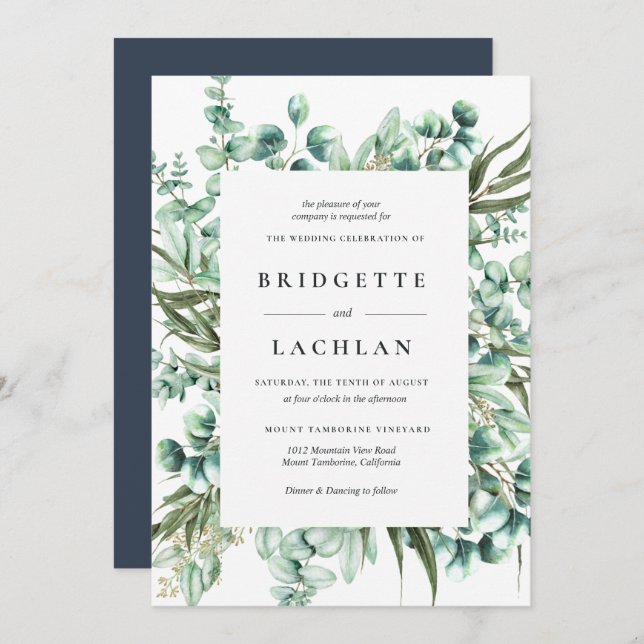 Rustic Greenery Eucalyptus Watercolor Wedding Invitation (Front/Back)
