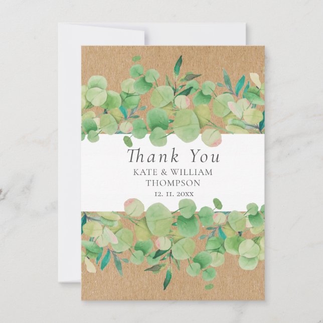 Rustic Greenery Eucalyptus Wedding Thank You Card (Front)