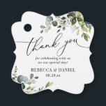 Rustic Greenery Eucalyptus Wedding Thank You Favour Tags<br><div class="desc">Designed to coordinate with our Boho Greenery Collection,  this customizable tag,  features watercolor eucalyptus branches with calligraphy graphic text,  paired with a classy serif in black. Matching items available.</div>