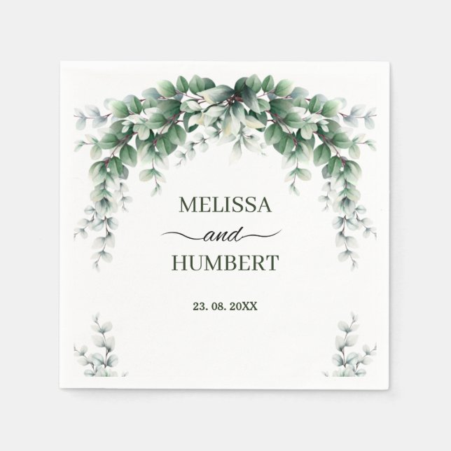 Rustic Greenery Eucalyptus Wreath Foliage Wedding Napkin (Front)