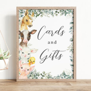 Rustic Greenery Farm Animals Baby Cards and Gifts  Poster
