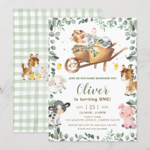 Rustic Greenery Farm Animals Barnyard Birthday Invitation