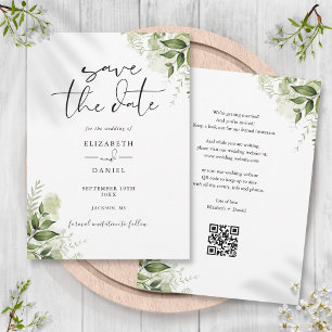 Rustic Greenery Floral QR Code Wedding Save The Date