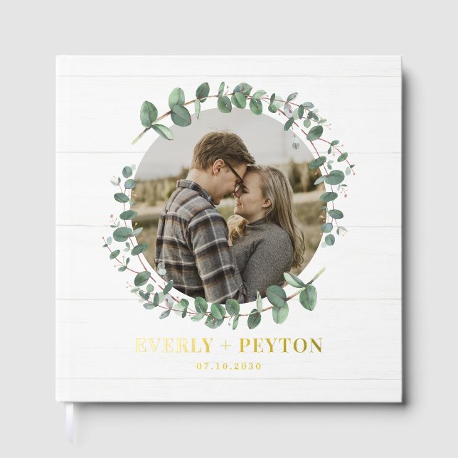 Rustic Greenery Foil Wedding Guest Book (Front)