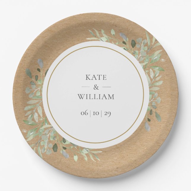Rustic Greenery Foliage Wedding Paper Plate (Front)