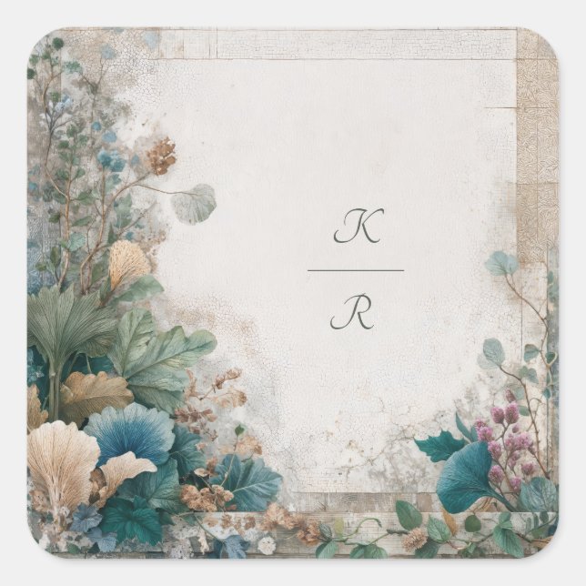 Rustic Greenery Folk Art Wedding  Square Sticker (Front)