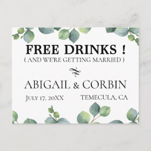 Rustic Greenery FREE DRINKS Save the Date Announcement Postcard