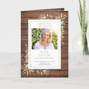 Rustic Greenery Funeral Order Of Service Folded Program