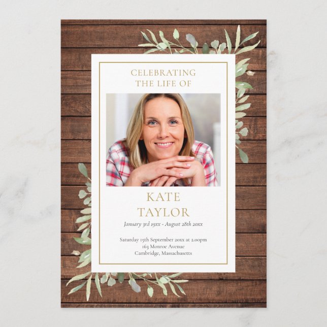 Rustic Greenery Funeral Order Of Service Program (Front)