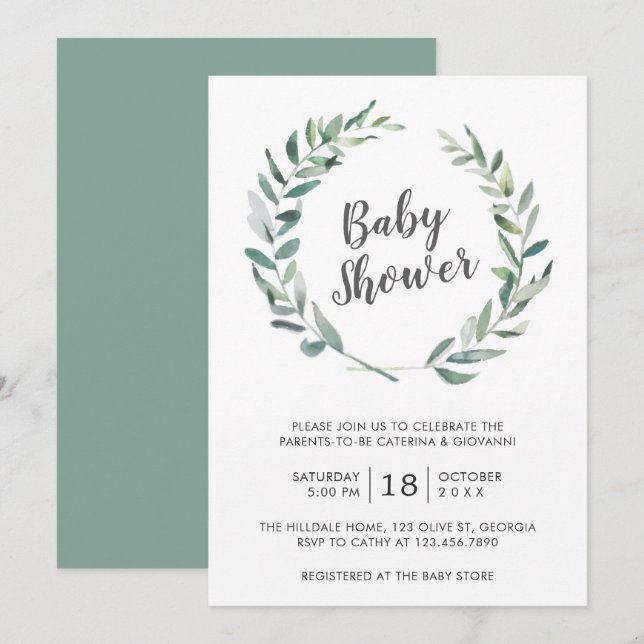 Rustic Greenery Gender Neutral Couples Baby Shower Invitation (Front/Back)