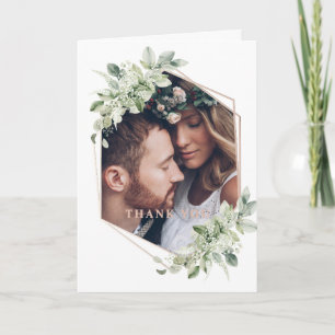 Rustic Greenery Geometric Faux Rose Gold Wedding Thank You Card