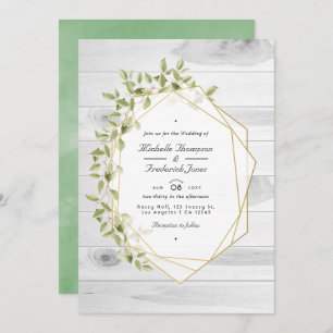 Rustic Greenery Geometric QR Code RSVP Wedding Invitation