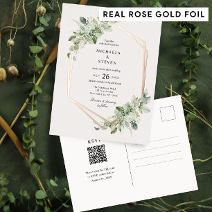 Rustic Greenery Geometric Wedding Real Rose Gold Foil Invitation Postcard