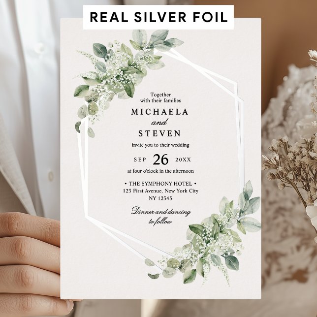 Rustic Greenery Geometric Wedding Real Silver (Creator Uploaded)