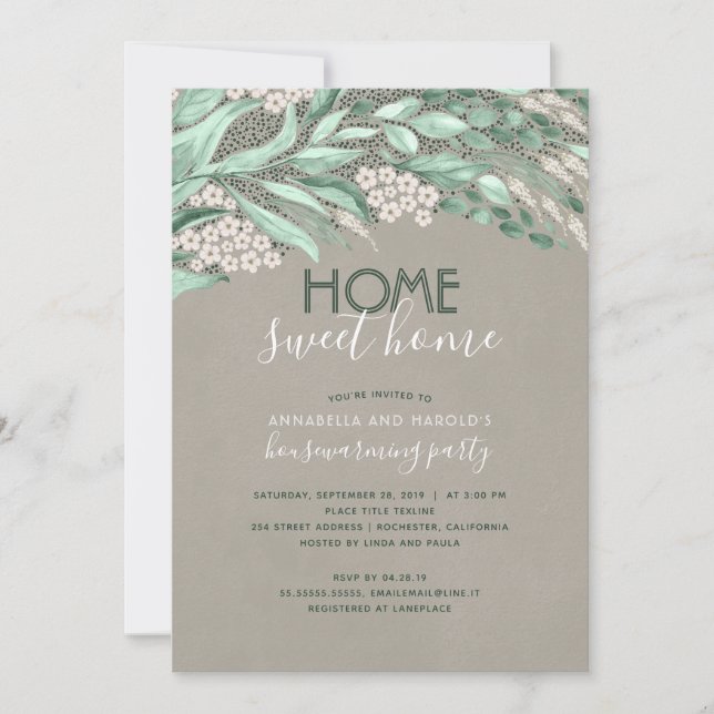 Rustic Greenery Home Sweet Home House Warming Invitation (Front)