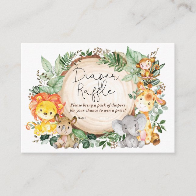 Rustic Greenery Jungle Wild Animals Diaper Raffle Enclosure Card (Front)