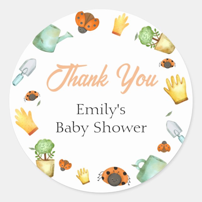 Rustic Greenery Ladybug Garden Baby Shower  Classic Round Sticker (Front)