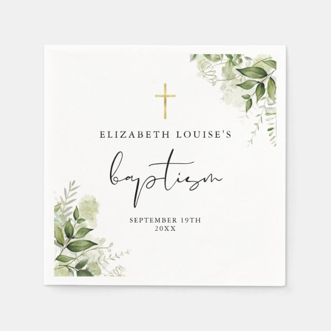Rustic Greenery Leaves Elegant Baptism Napkin (Front)