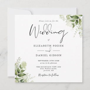 Rustic Greenery Leaves Monogram Square Wedding Invitation