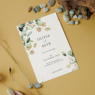 Rustic Greenery Leaves with Subtle Gold Touch Invitation