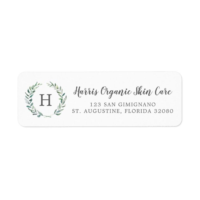 Rustic Greenery Monogram Business Return Address (Front)