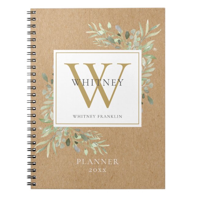 Rustic Greenery Monogram Name Planner 2021 Notebook (Front)