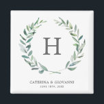 Rustic Greenery Monogram Wreath Wedding Magnet<br><div class="desc">Rustic and elegant wedding favour magnet with your monogram inside of a green watercolor painted greenery wreath over a white background.  A modern botanical design that is perfect for a summer wedding.  These custom monogram magnets makes great wedding favours your guests will want to keep.</div>