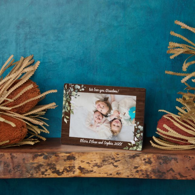 Rustic Greenery Nom personnalisé Plaque photo (Côté)