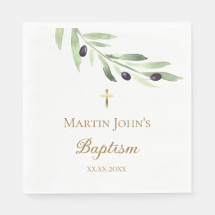 rustic greenery olive branch Baptism Napkin