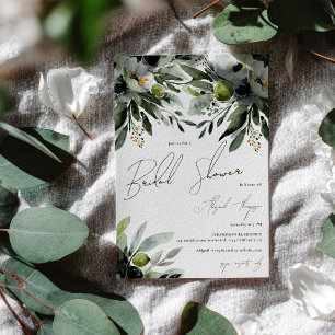 Rustic Greenery Olive Watercolor Bridal Shower Invitation