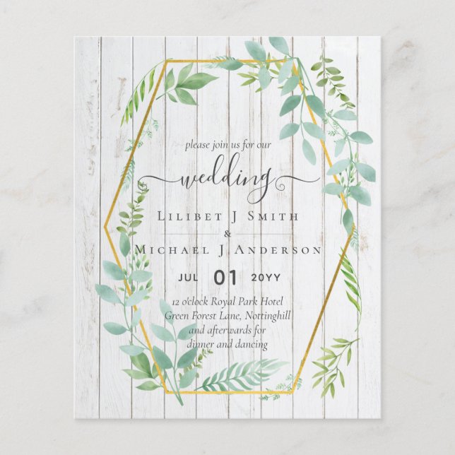 Rustic Greenery on Driftwood Budget Wedding Flyer (Front)