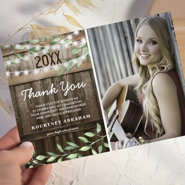 Rustic Greenery Photo Graduation Photo Thank You Card (Creator Uploaded)