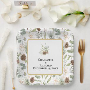 Rustic Greenery & Pinecones Paper Plate