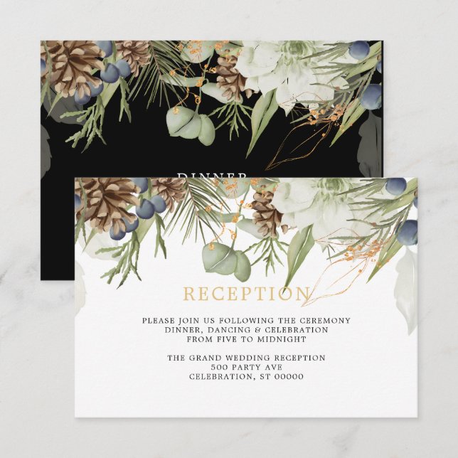 Rustic Greenery Pinecones | Wedding Reception Card (Front/Back)