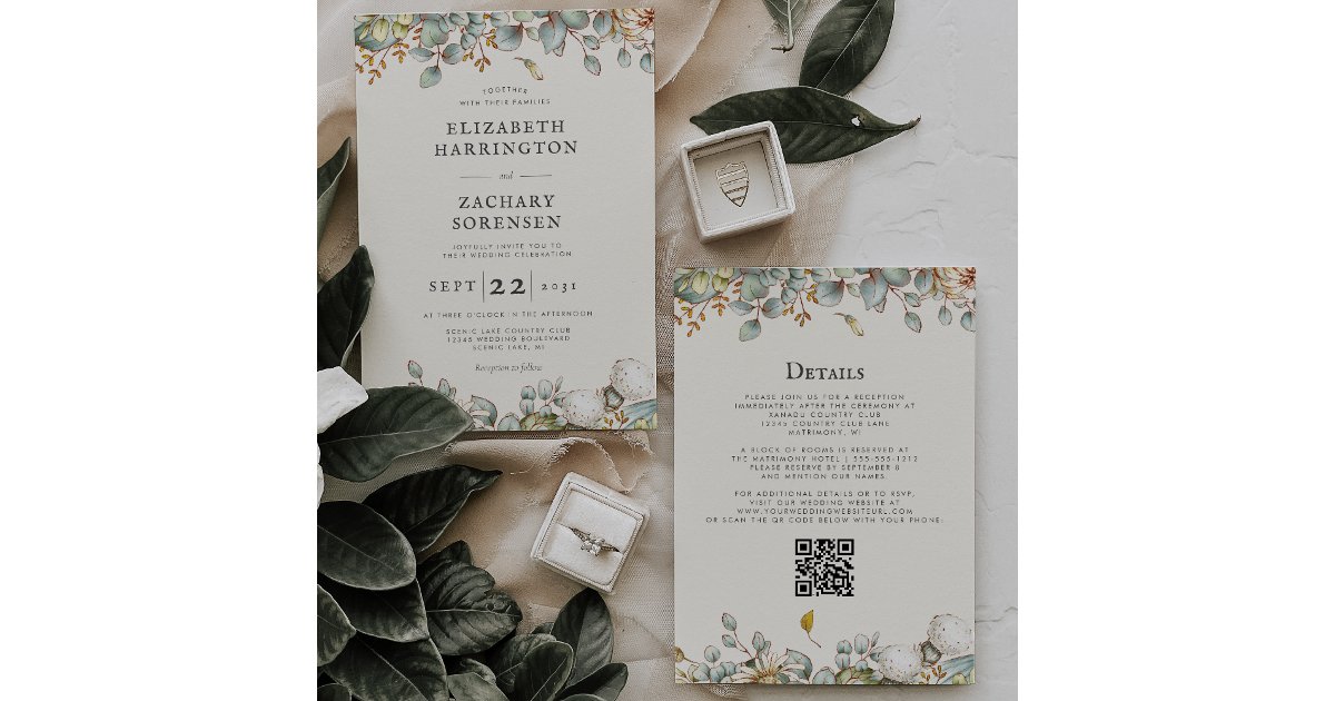 Rustic Greenery QR Code Wedding Invitation | Zazzle