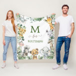 Rustic Greenery Safari Wild Animals Baby Boy Fleece Blanket<br><div class="desc">This design features rustic watercolor botanical greenery and adorable jungle animals</div>