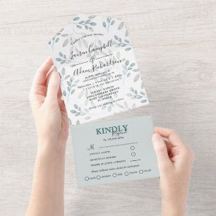 Rustic Greenery Sage Green Eucalyptus Wedding All In One Invitation
