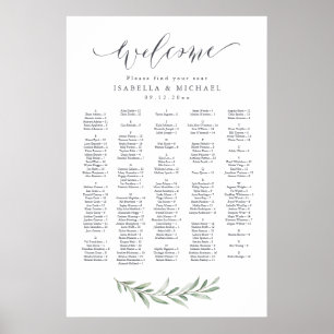 Rustic Greenery Script Alphabetical Seating Chart