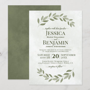 Rustic Greenery Simple Elegant Sage Green Wedding Invitation