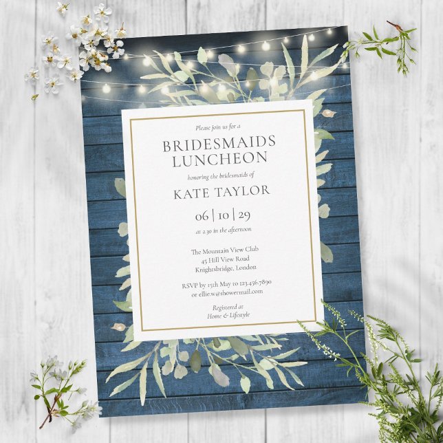 Rustic Greenery String Lights Bridesmaids Luncheon Invitation (Creator Uploaded)