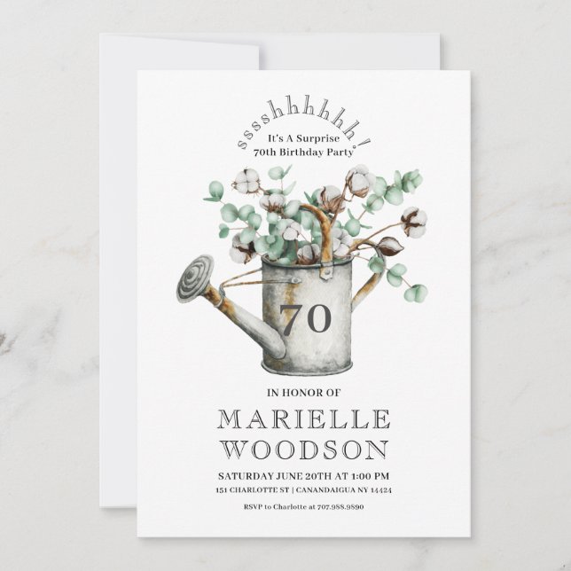Rustic Greenery Surprise 70th Birthday Party Invitation (Front)