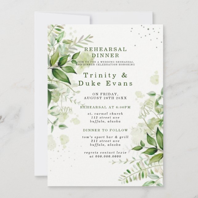Rustic Greenery Vineyard White Rehearsal Dinner Invitation (Front)