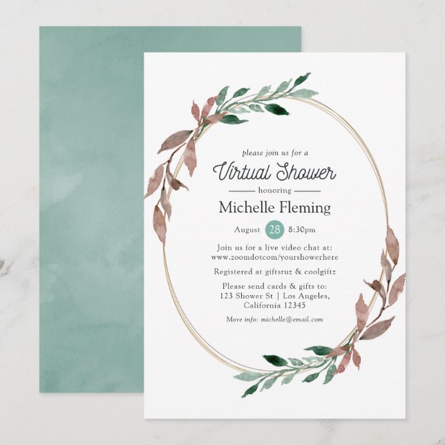 Rustic Greenery Virtual Baby or Bridal Shower Invitation (Front/Back)