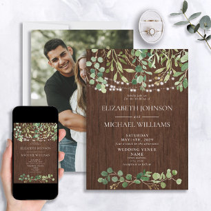 Rustic Greenery Watercolor Eucalyptus Photo Invitation