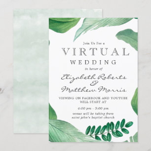 Rustic Greenery Watercolor Leaves Virtual Wedding Invitation