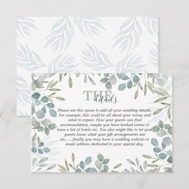 Rustic Greenery Watercolor Wedding Details Enclosure Card (Front/Back)
